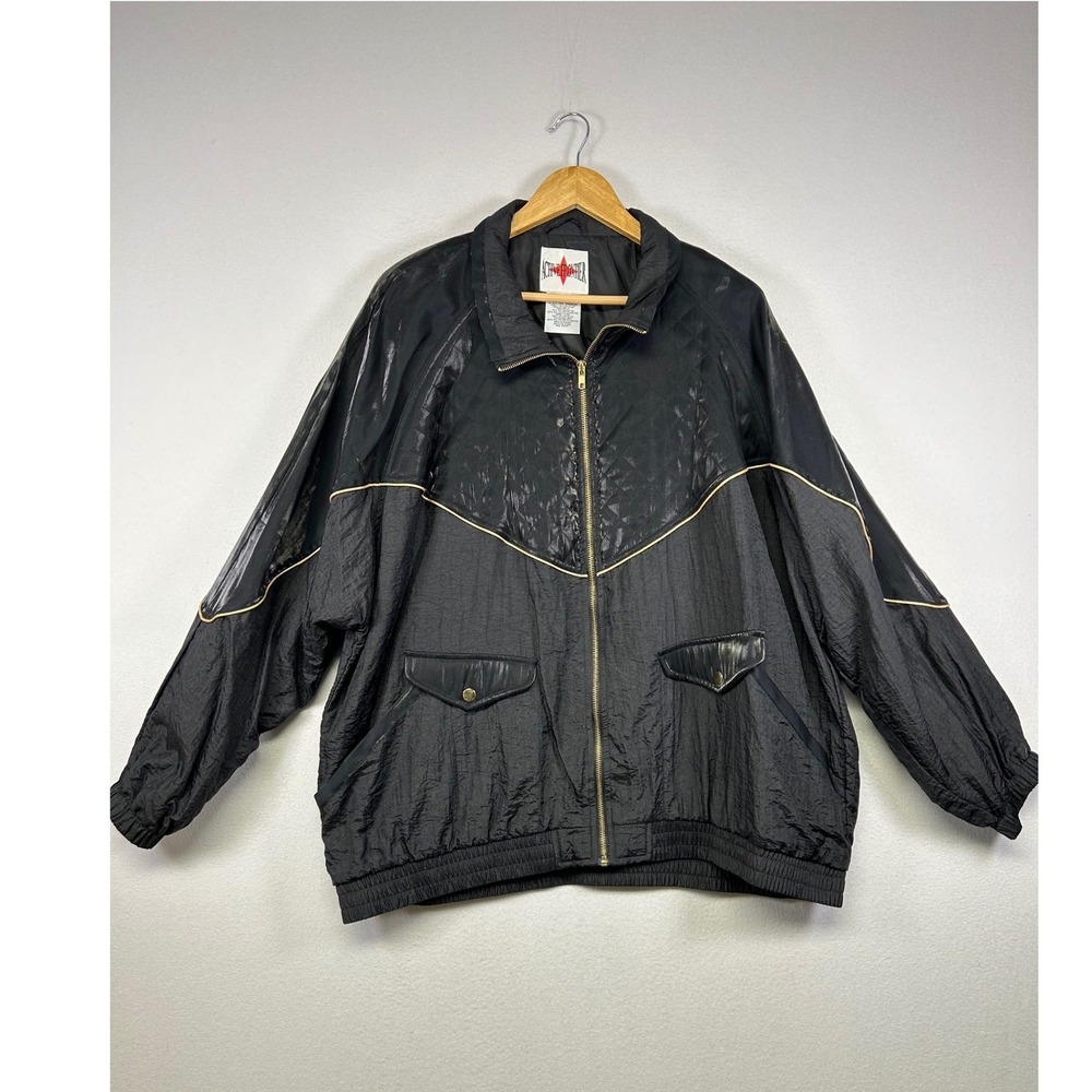 Retro 90s Active Frontier Mens 2X Black Quilted‎ Nylon Windbreaker Jacket Russia